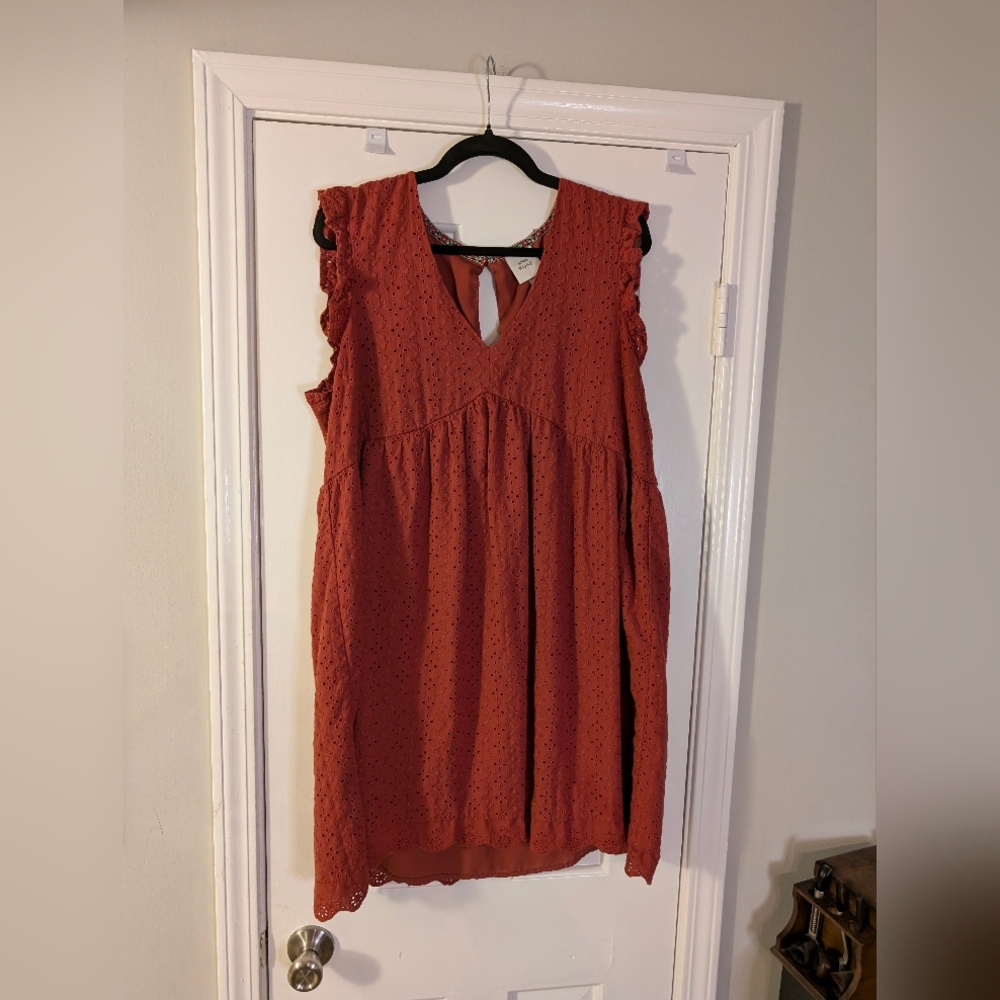 Knox Rose Rust Eyelet Dress • XL • Boho Fall Favorite